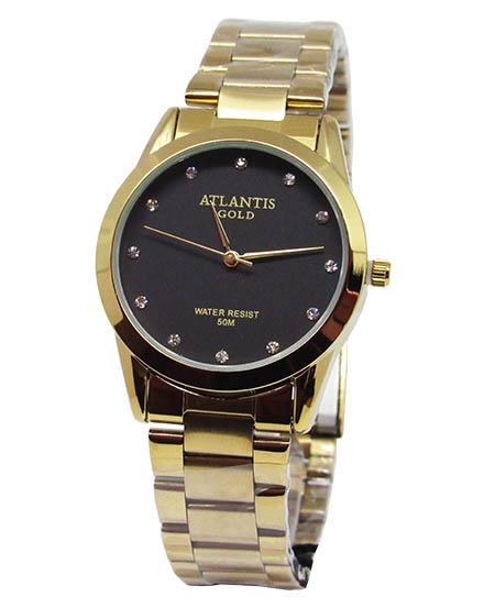 Relogio Atlantis Feminino B3477 Dourado Fundo Preto