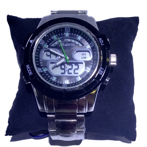 Relógio Atlantis G3208 Prata Fundo Preto Detalhe Verde - Masculino - Original