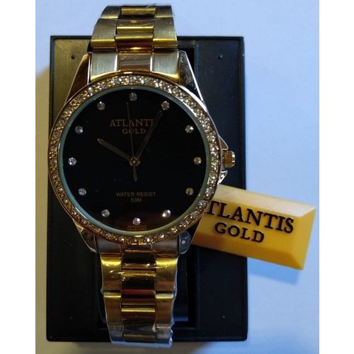 Relógio Atlantis G3476 Dourado Feminino Novo Original Fundo Preto