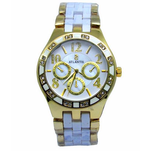 Relógio Atlantis G3264 Dourado Fundo Branco Feminino - Original