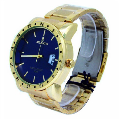 Relogio Atlantis Masculino Dourado G3242 Fundo Azul