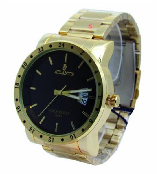 Relogio Atlantis Masculino Dourado G3242 Fundo Preto