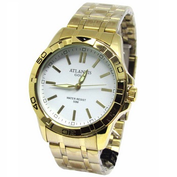 Relogio Atlantis Masculino G3205 Dourado Fundo Branco