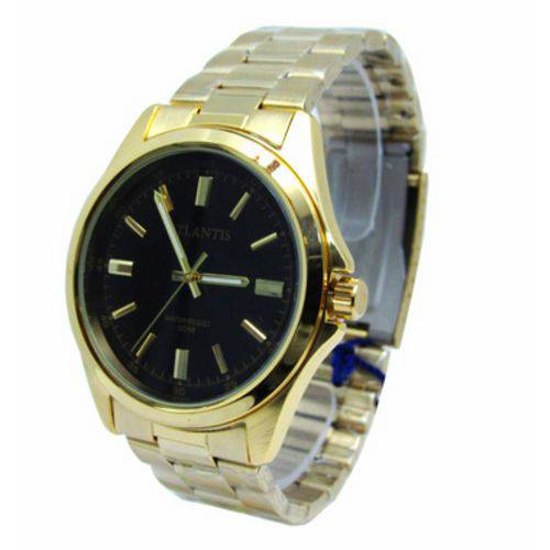 Relogio Atlantis Masculino Social Dourado G3336 Fundo Preto