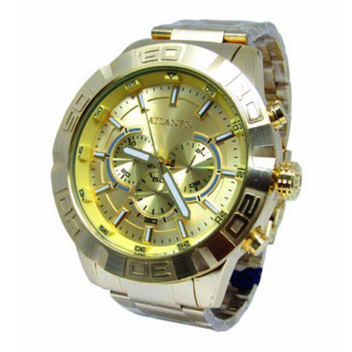 Relogio Atlantis Oversize Dourado J3481 Fundo Dourado