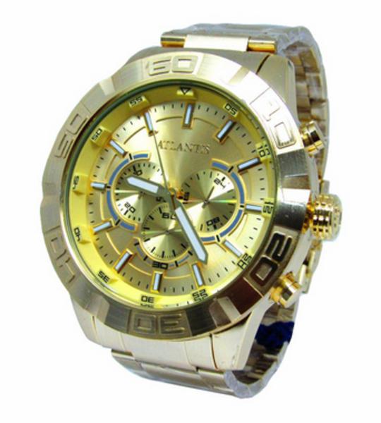 Relogio Atlantis Oversize Dourado J3481 Fundo Dourado