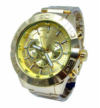 Relogio Atlantis Oversize Dourado J3481 Fundo Dourado