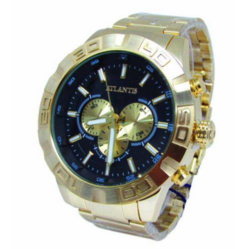 Relogio Atlantis Oversize Dourado J3481 Fundo Preto