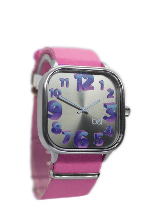 Relógio Aurora Rosa e Azul Bewatchoficial Pulseira de Couro Rosa