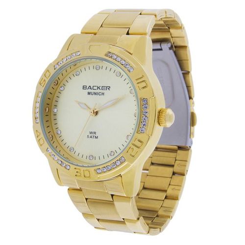 Relógio Backer 3373145F CH Munich - Dourado com Pedras