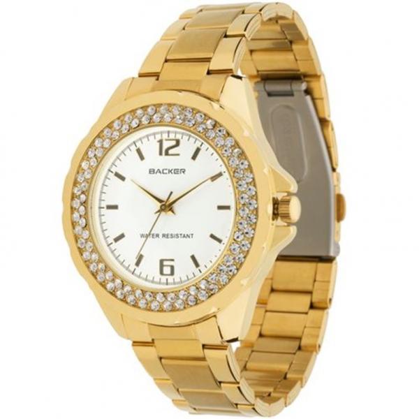 Relógio Backer Feminino Dourado com Cristais 1476145f