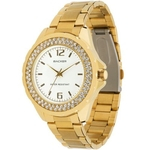 Relógio Backer Feminino Dourado Com Cristais 1476145f