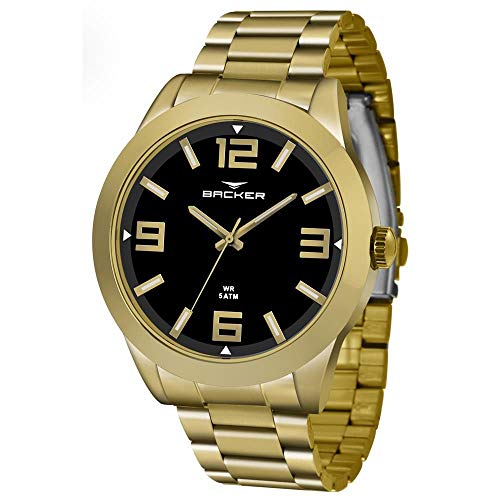 Relógio Backer Masculino Ref: 10440145m Pr Big Case Dourado
