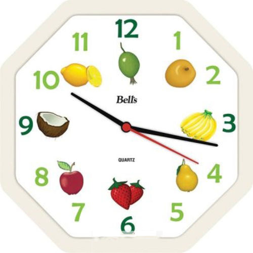 Relógio Bells Frutas Octagonal com Borda Branca