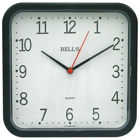 Relógio Bells Quadrado Branco C/Borda Preta 21X21