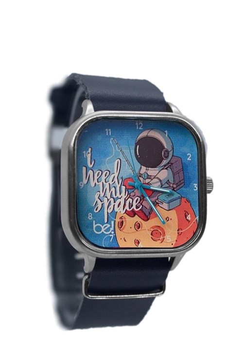 Relogio Bewatch Astronauta Pulseira de Couro Azul Navy