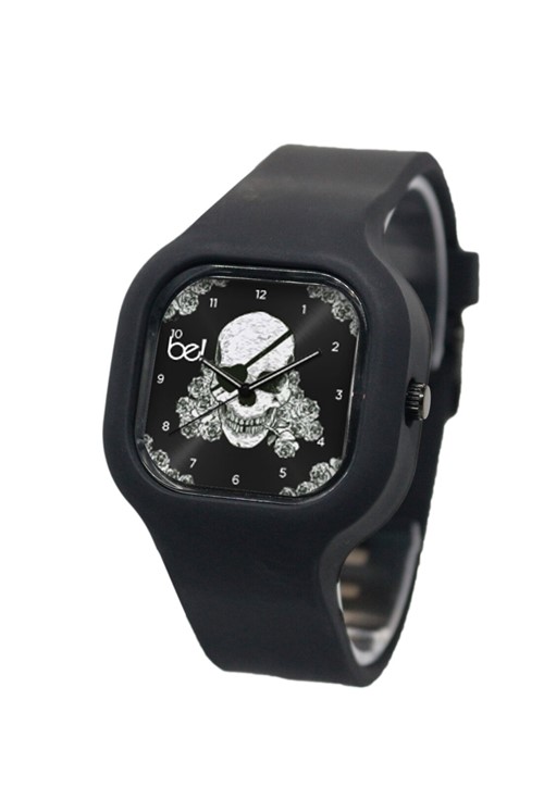 Relógio Bewatch Caveira Flores Pulseira Silicone Preto