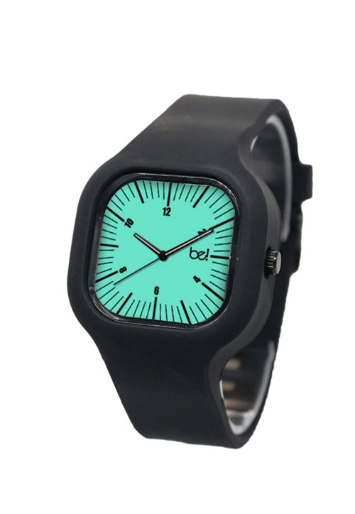 Relógio Bewatch Classico Números Turquesa Pulseira Silicone Preto