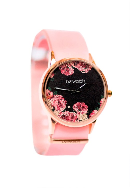 Relogio Bewatch Floral Rosa Pulseira de Couro Rosa - Kanui