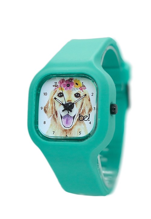 Relógio Bewatch Labrador Golden Pulseira Silicone Turquesa