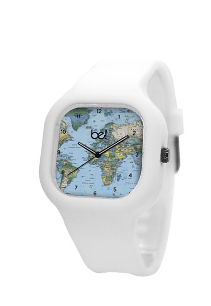 Relógio BeWatch Mapa Mundi Pulseira de Silicone Branca