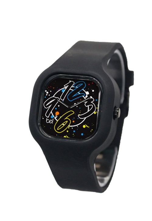 Relógio Bewatch Números Coloridos Pulseira Silicone Preto