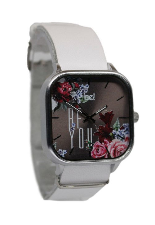 Relógio Bewatchoficial Pulseira de Couro Branco Floral Be You