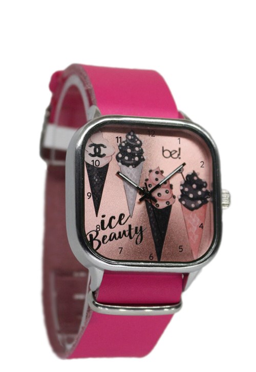 Relógio Bewatchoficial Pulseira de Couro Pink Beauty Rose