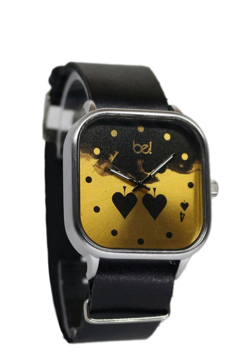 Relógio Bewatchoficial Pulseira de Couro Preto Poker