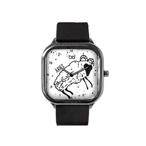 Relógio Bewatchoficial Signo Aries Pulseira de Couro Preto