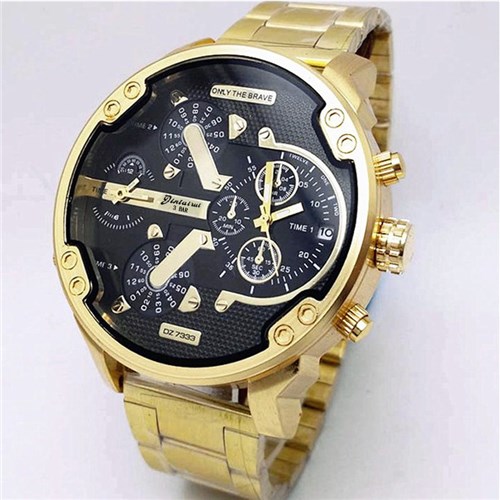 Relógio Big Dial Aço Inoxidável Esporte (Dourado-Preto)