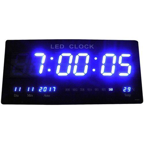 Relogio Bivolt Parede Digital de Led 46cm Termo Data Hora Azul (rel-61)