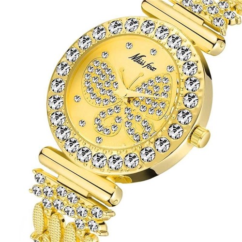 Relógio Borboleta Diamante 18 K à Prova D' Água (Dourado)