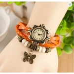 Relógio Bracelete Feminino Vintage Pulseira De Couro Laranja