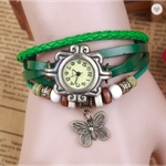 Relógio Bracelete Feminino Víntage Verde Pulseira De Couro