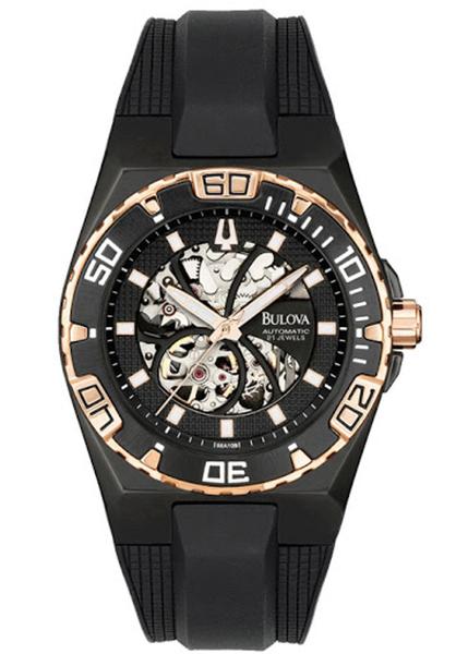 Relógio Bulova Automático Preto e Dourado Mostrador Vazado