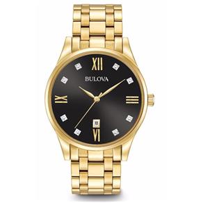 Relógio Bulova Feminino Ref: Wb26128u Slim Dourado Diamante