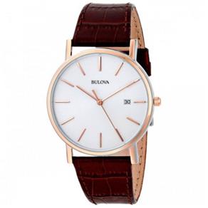 Relogio Bulova Masculino Slim Wb21150b Aço Rose Couro