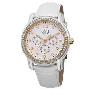 Relogio Burgi Bur083Ygw Multifunções Diamond Branco + Couro