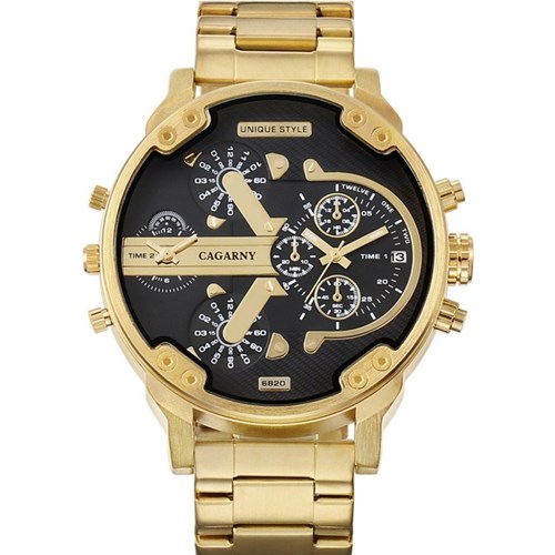 Relógio Cagarny Metal Style (Dourado com Preto)