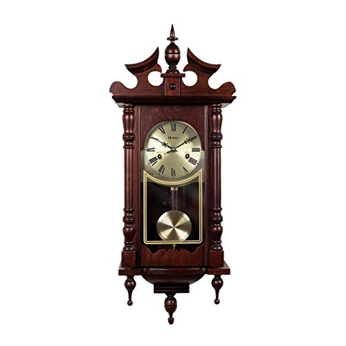 Relógio Carrilhão de Parede Clássico em Madeira Detalhes Cromados Herweg Ipê