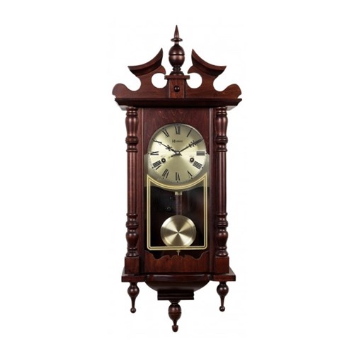 Relógio Carrilhão de Parede Clássico em Madeira Detalhes Cromados Herweg Ipê