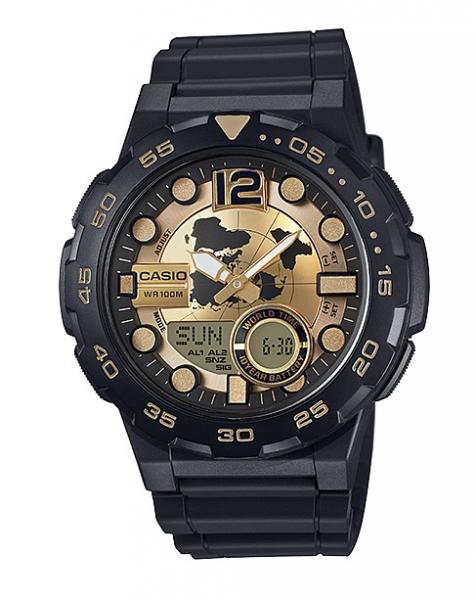 Relógio Casio Aeq-100bw-9avdf Preto Dourado