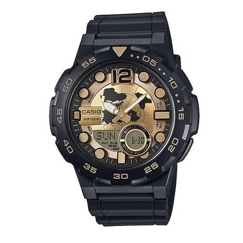 Relógio Casio Aeq-100bw-9avdf Preto Dourado