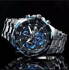 Relogio CASIO Edifice 539 Prata COM FUNDO Azul ORIGINAL