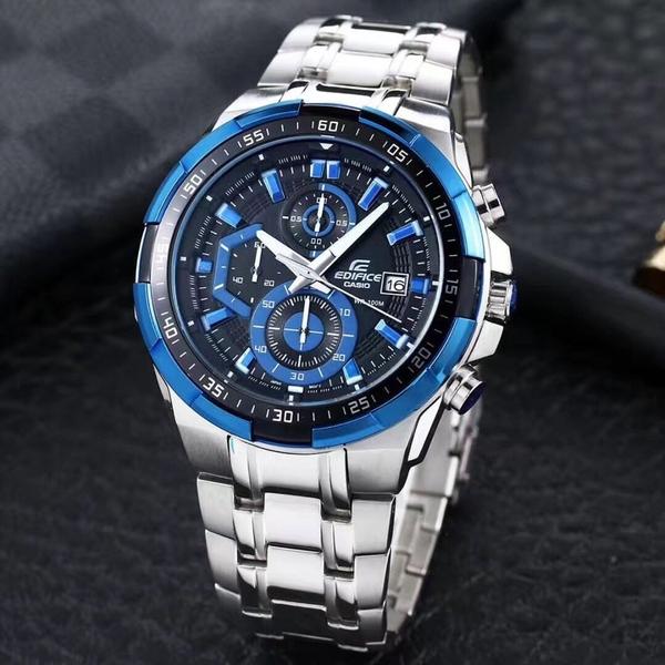 Relógio Casio Edifice Prateado com Detalhes Azul e Preto EFR-539D-1A2V 01