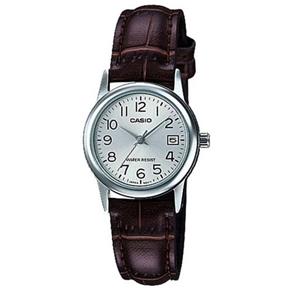 Relogio Casio Feminino Ltp-v002l 7b2u Prata Couro Marrom