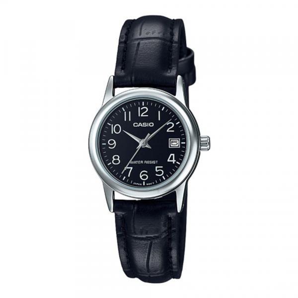 Relógio Casio Feminino Prata Couro Preto + NF