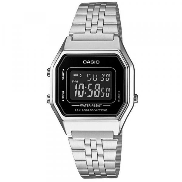 Relogio Casio Feminino Prata Digital Quadrado Pequeno LA68