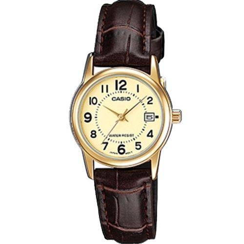 Relógio Casio Feminino Social Ltp-v002gl 9bu Dourado Couro